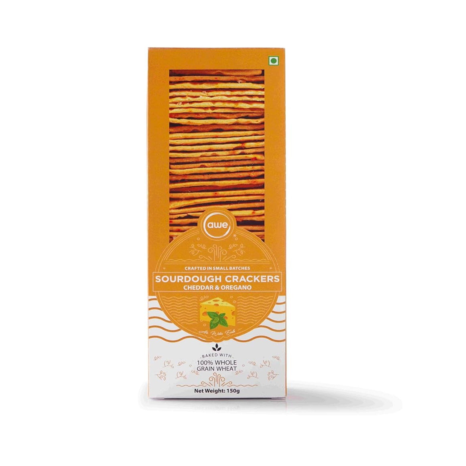 Awe Sourdough Crackers Cheddar Oregano 150Gm
