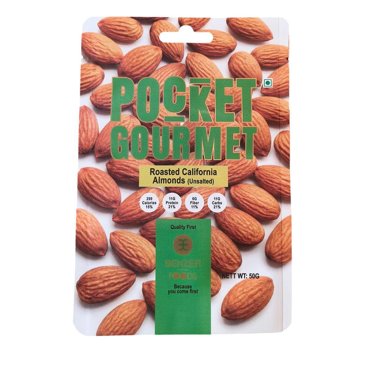 Benzer Roasted California Almonds (Unsalted) 50Gm