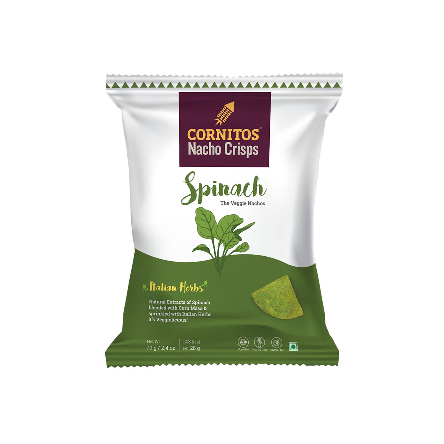Cornitos Nachos Crisp- Spinach & Italian Herbs 70Gm
