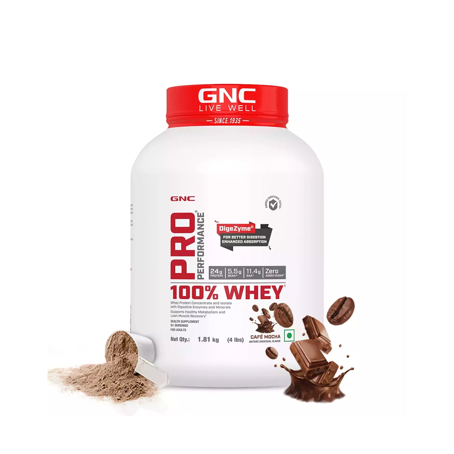 Gnc 100% Whey Protein Powder Cafe Mocha Flavour 1.81Kg