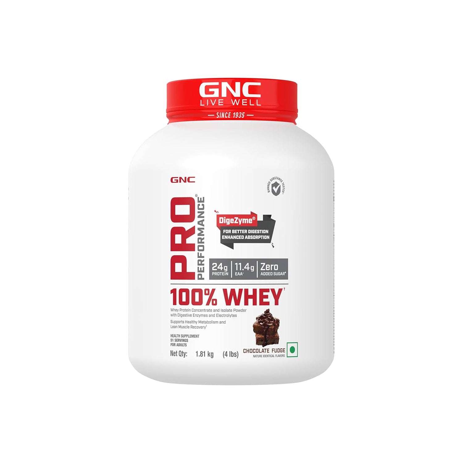 Gnc 100% Whey Protein Powder Chocolate Fudge 1.81Kg