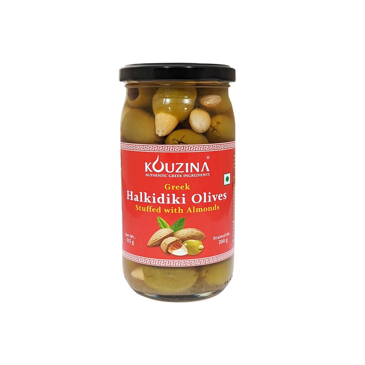 Kouzina Greek Halkidiki Olives Stuffed With Almonds 355Gm Imp