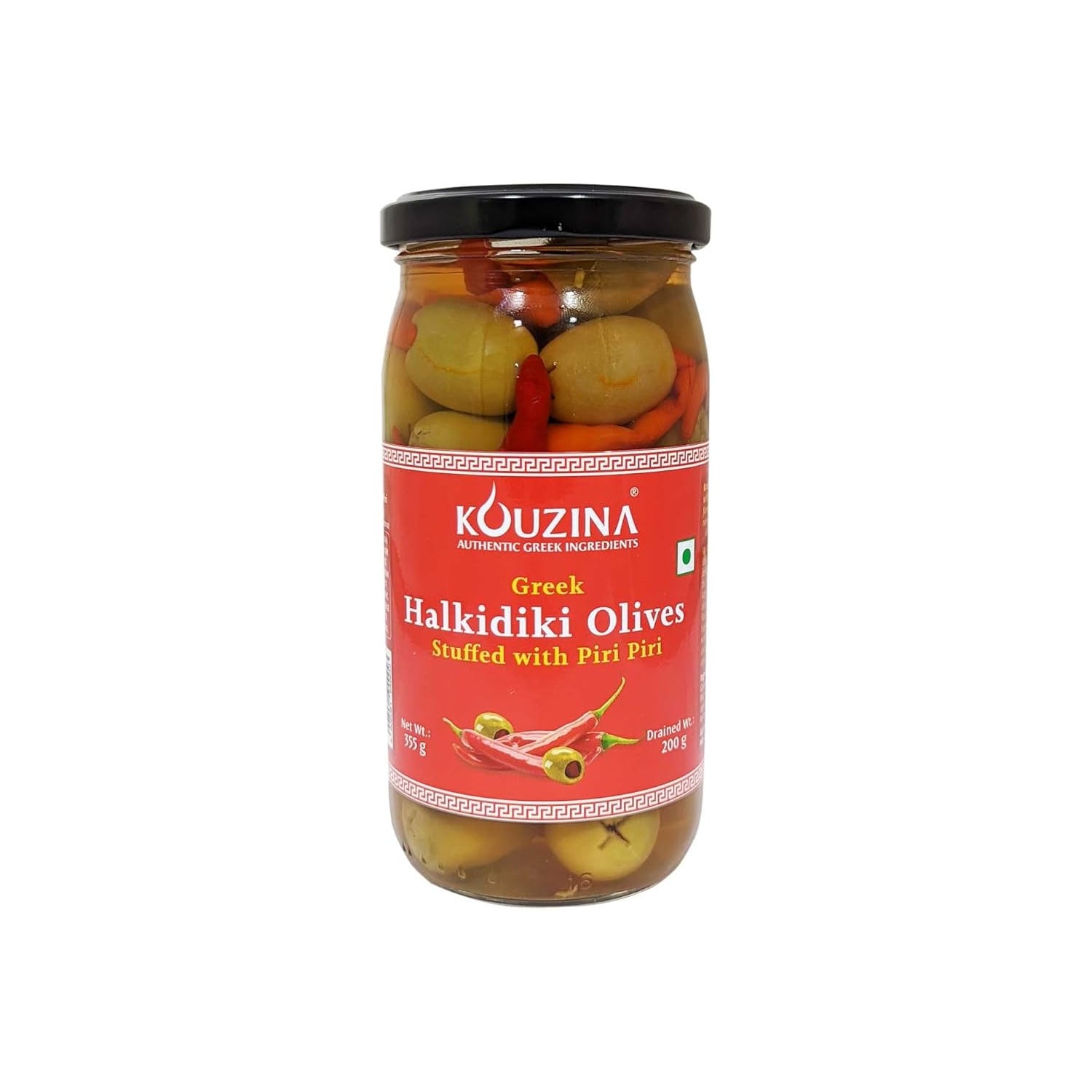 Kouzina Greek Halkidiki Olives Stuffed With Piri Piri 355Gm Imp