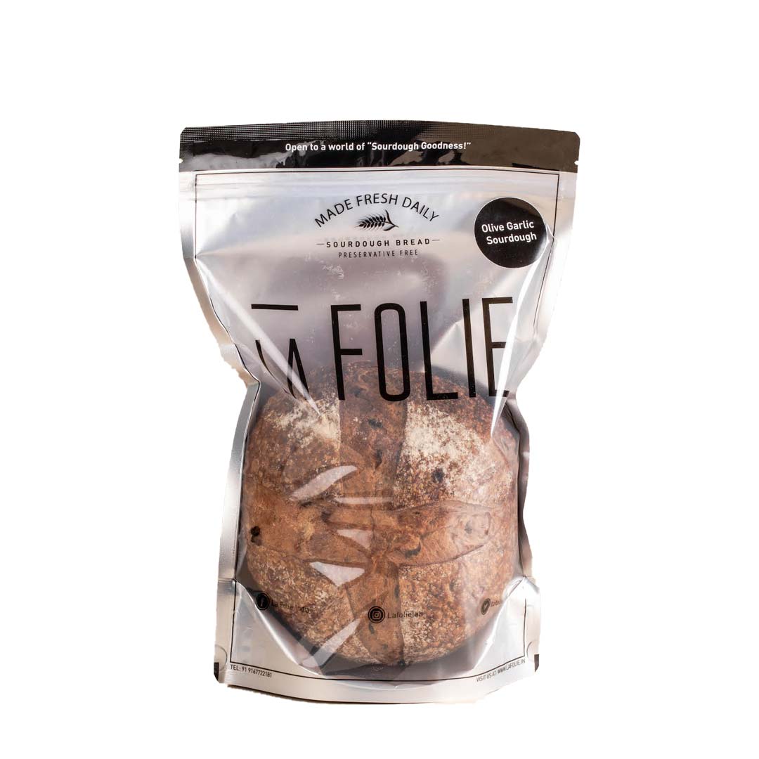 La Folie Olive Garlic Sourdough 375Gm