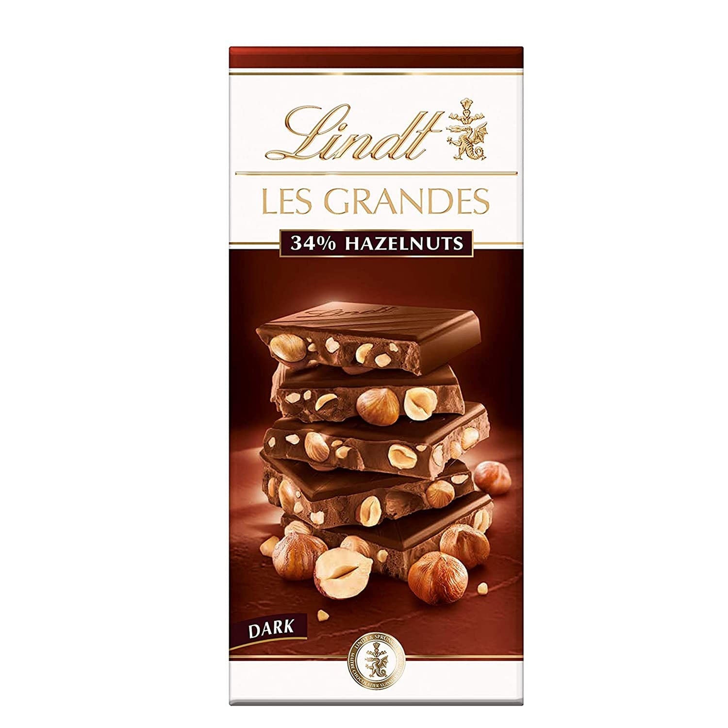Lindt Les Grandes 34 Hazelnuts Dark Chocolate 150Gm