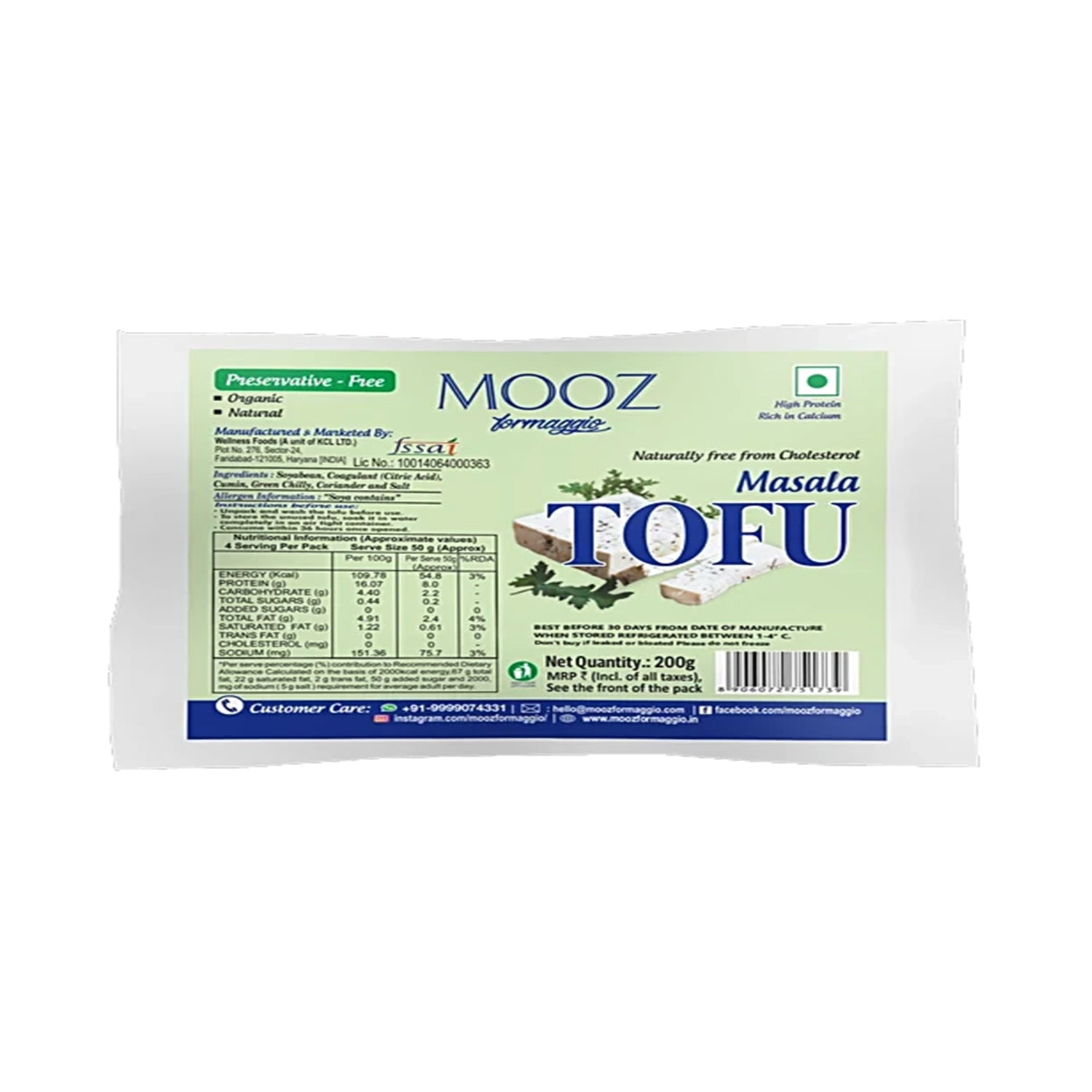 Mooz Organic Masala Tofu Soy Paneer 200Gm