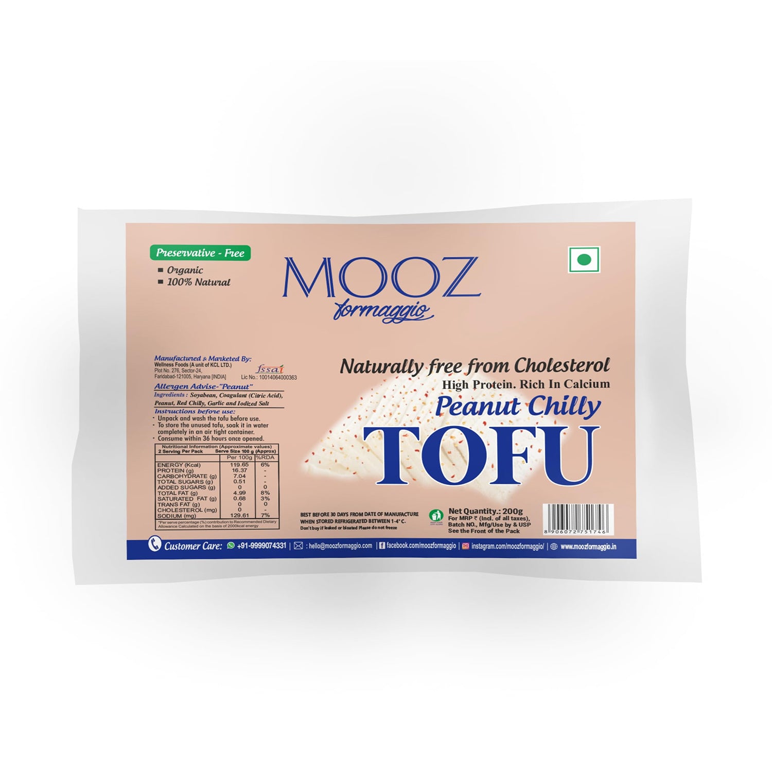 Mooz Organic Peanut Chilly Tofu Soy Paneer 200Gm