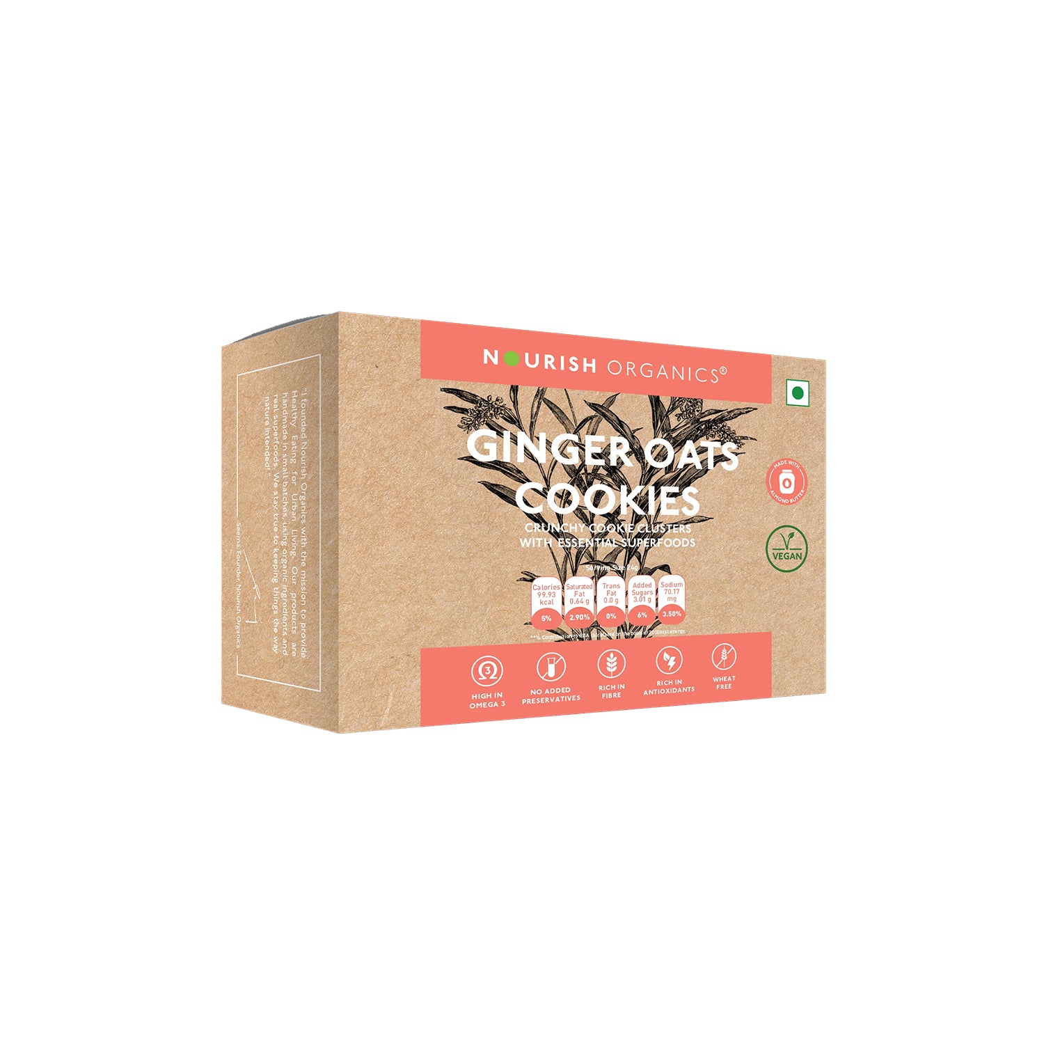 Nourish Organic Ginger Oats Cookies 120Gm