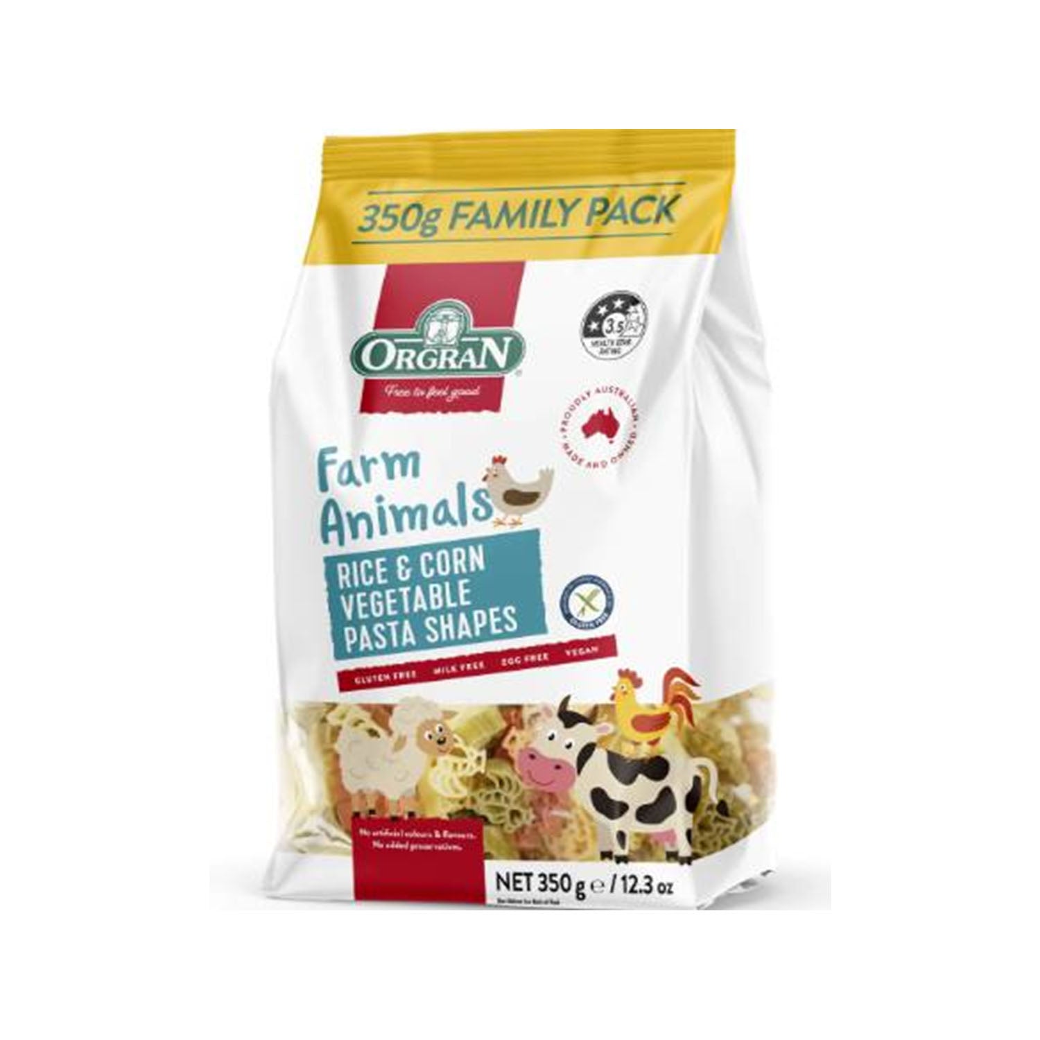 Orgran Rice Corn Veg Pasta Farm Animals 350Gm