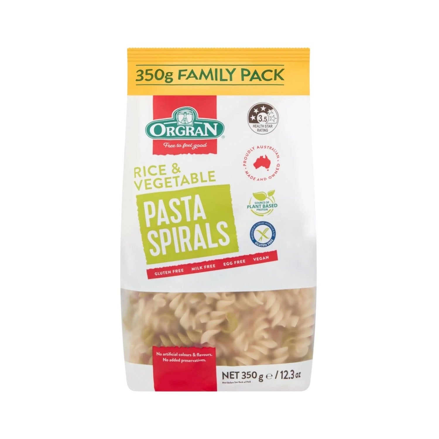 Orgran Vegetable Rice Pasta Sirals 350Gm