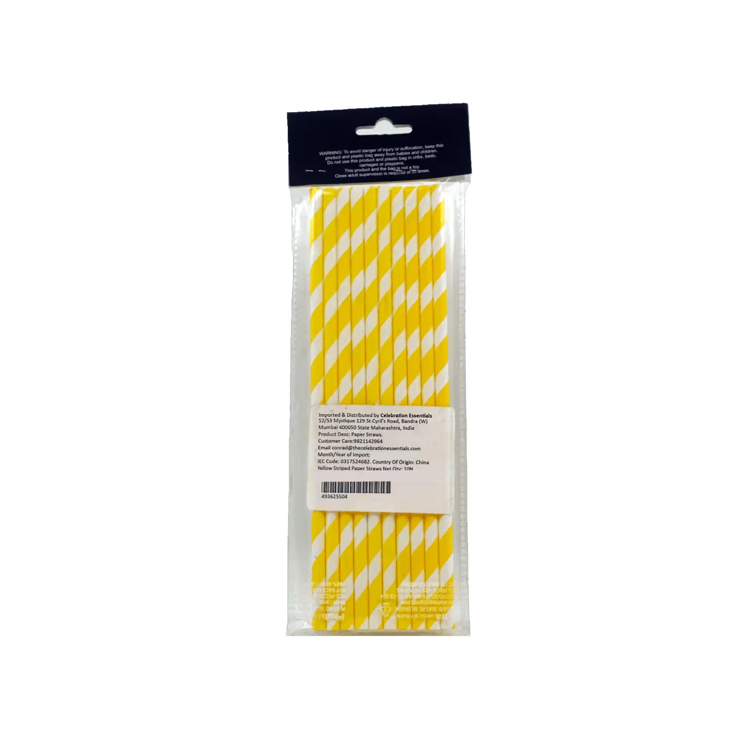 Unique Yellow Striped Paper Straws 10/Pkt