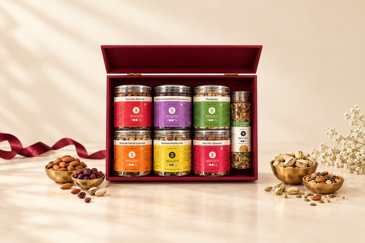 Benzer Foods red presentation case banner