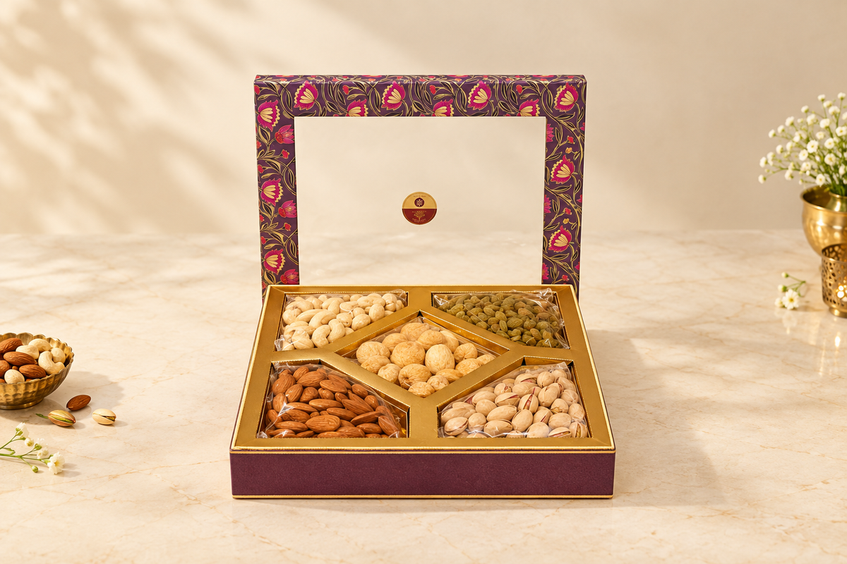 Purple and gold dry fruit gift banner